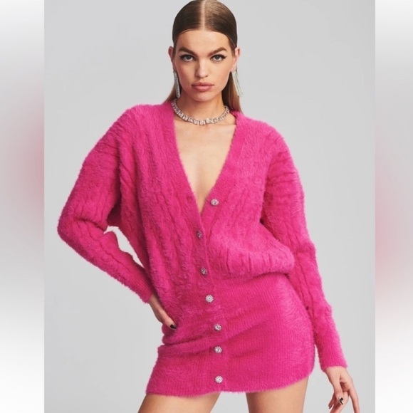 NWT RETROFETE Cable-Knit Mini Dress Size S Pink New Tala Fuzzy sweater Small - Picture 3 of 12